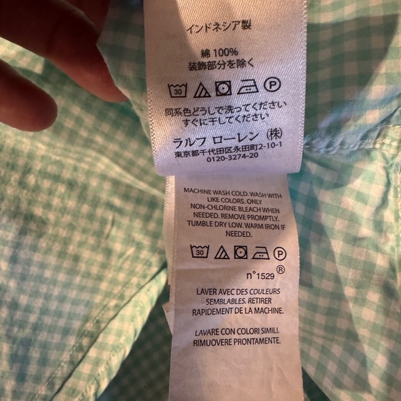 Ralph Lauren Boys Gingham Plaid Button Up Shirt Long Sleeve Peppermint XL(18-20) - Picture 13 of 15